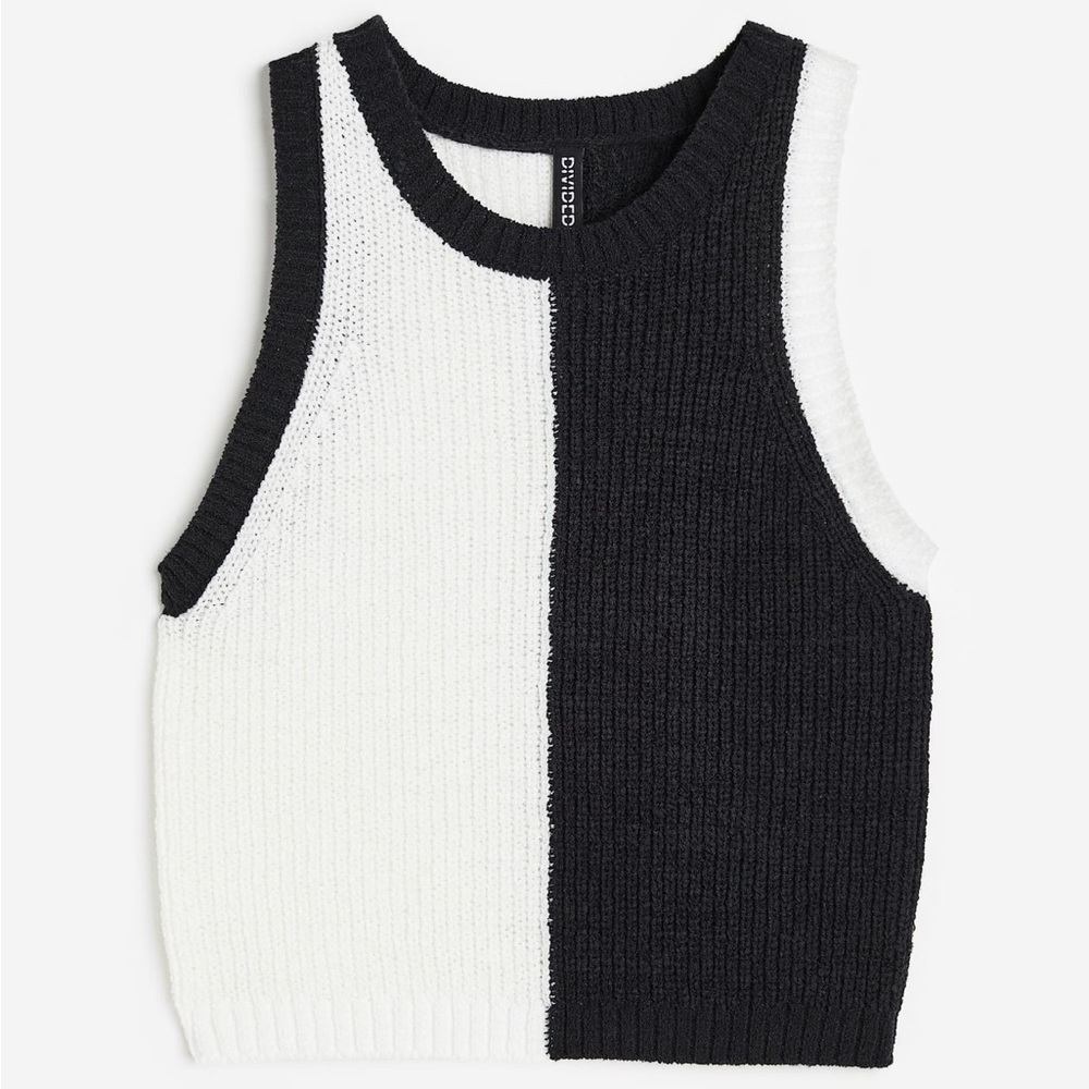 [H&M] Rib-Knit Sweater Vest - black/white - M